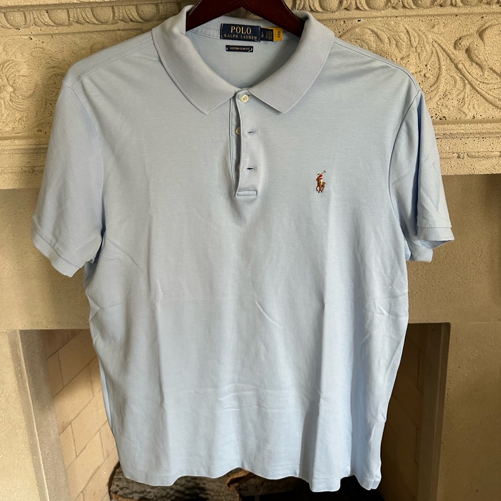 Men’s custom slim fit light blue polo